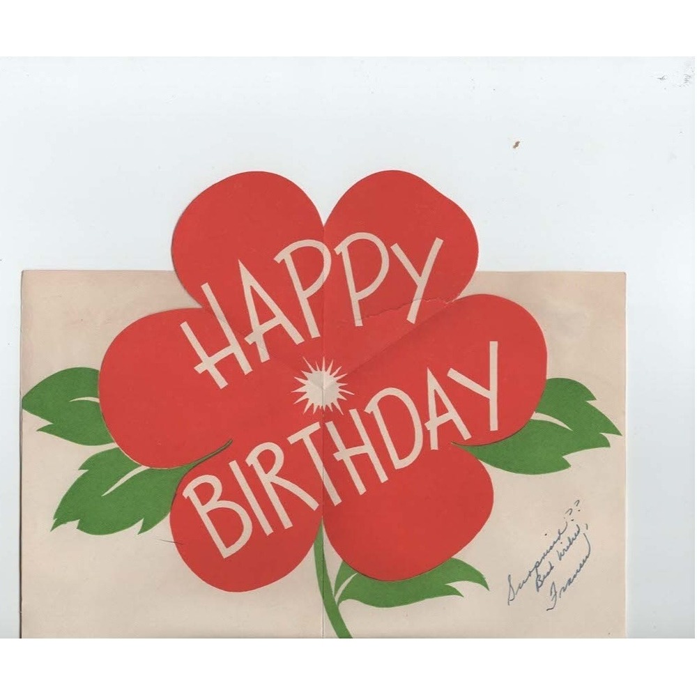 Vintage 1950s-60s Birthday Card Pop-Up Flower Man Magnifying Glass Dog Signed - Picture 2 of 2